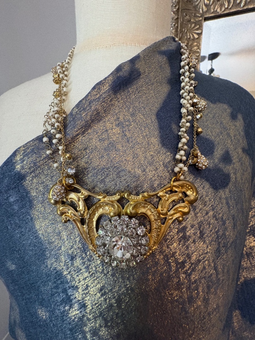 Vintage repurposed gold tone/ rhinestone necklace